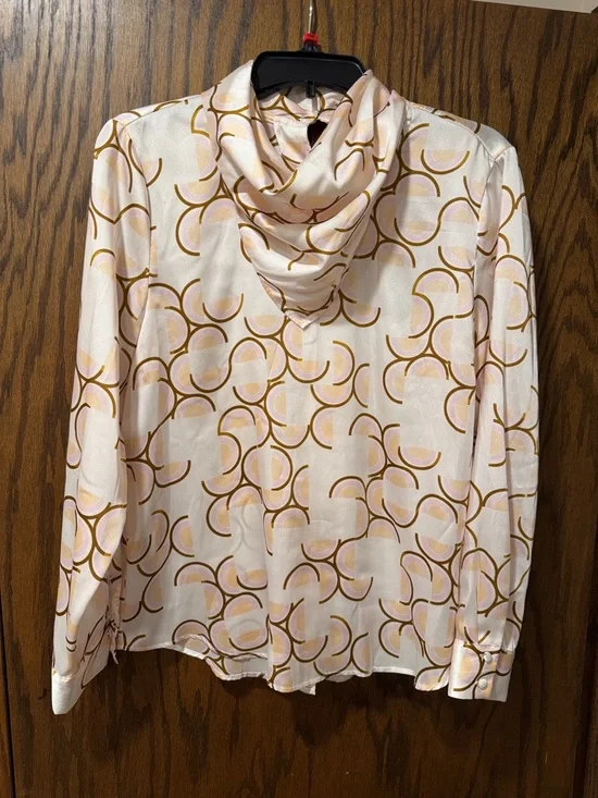 Zara Pink Cream Geometric Print Draped Neck Blouse - Picture 1 of 6